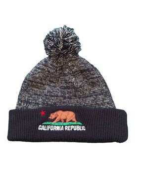 California Republic Flag Bear Winter Warm Pom Beanie Knit Cap Ski Hat OSFM